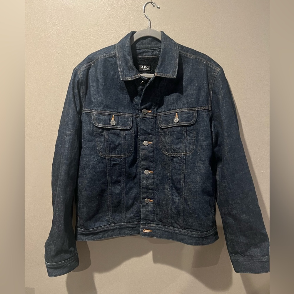 A.P.C. Flynn Denim Faux Shearling Lined Jacket, No Signs Of Use - XL